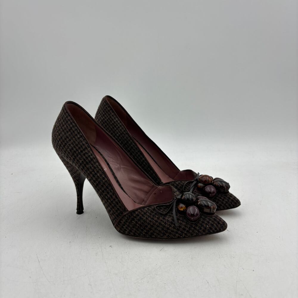 Vintage Miu Miu Wool Houndstooth Bow Accent Pumps Women's 39.5 US 9.5
